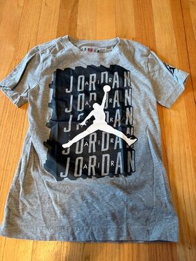 Jordan Grey Tee with Black Graphic and White Jumpman, S